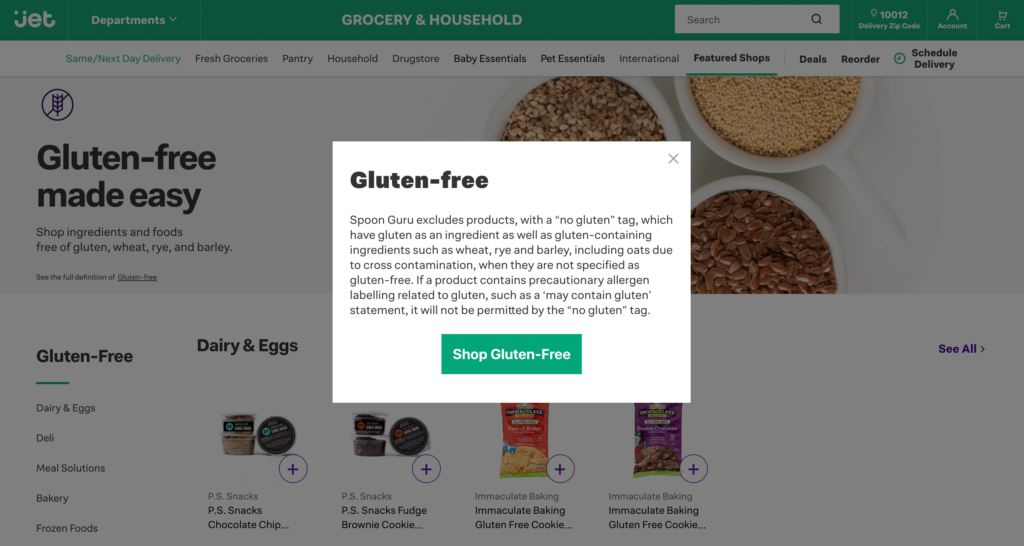 Jet.com's Gluten Free Diet hub - powered by Spoon Guru